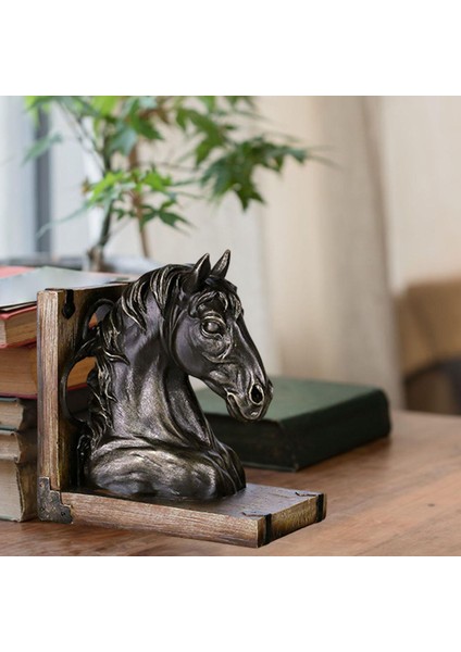 Kitaplık Ofisi Süslemesi Için Retro Style Horse Head Heykeli Heykelcik Kitaplığı (Yurt Dışından) modelleri