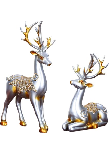 2 Çift Geyik Heykeli Dekor El I Fotoğraf Prop Dekoratif Stag Argent (Yurt Dışından)