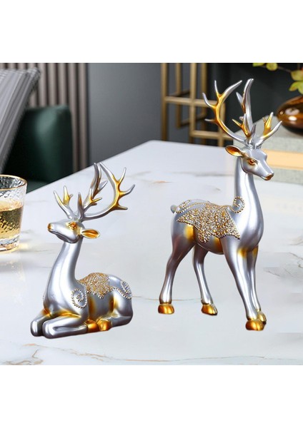 2 Çift Geyik Heykeli Dekor El I Fotoğraf Prop Dekoratif Stag Argent (Yurt Dışından) fırsatları