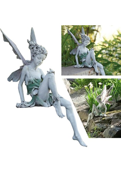 Reçine Bahçesi Peri Heykeli Çeşme Ledge Heykel Heykel Süsleme Gri (Yurt Dışından) indirimleri