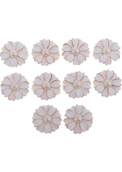 10 Adet Inci Taklidi Çiçek Düğmesi Kristal Flatback Takı Diy Süsler Beyaz + Inci (Yurt Dışından)