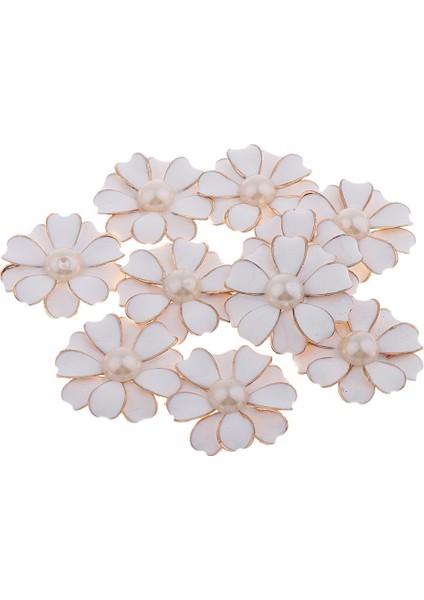 10 Adet Inci Taklidi Çiçek Düğmesi Kristal Flatback Takı Diy Süsler Beyaz + Inci (Yurt Dışından) modelleri