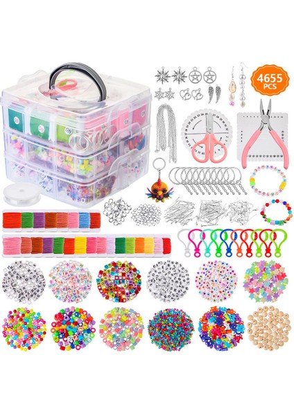 Takı Yapma Malzemeleri Set 4655PCS Dıy Bilekler Kadınlar Için Bulgular 4655 Pcs (Lüks Takım) 16X16X16CM (Yurt Dışından)