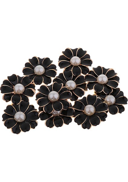10 Adet Rhinestone Çiçek Düğmesi Kristal Flatback Takı Diy Süsler Siyah + Inci (Yurt Dışından) modelleri
