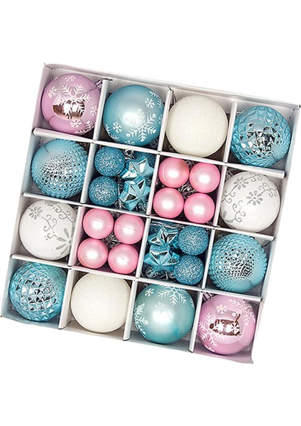 44 Parça Noel Topları Süsler Yılbaşı Ağacı Süsleme Baubles Çeşitleri Mavi Pembe Beyaz (Yurt Dışından)