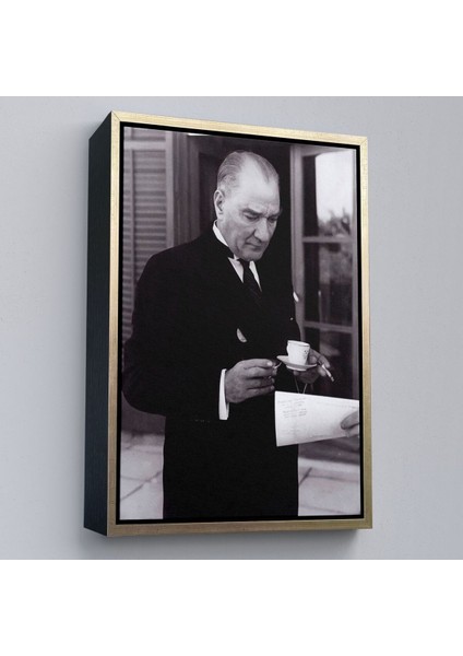 Çerçeveli Atatürk Portre Tablosu Mustafa Kemal Atatürk Dikdörtgen Dekoratif Kanvas TABLO-141