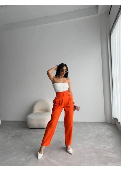 Pantolon Kapalı Cep 3 Düğme Detaylı - Orange