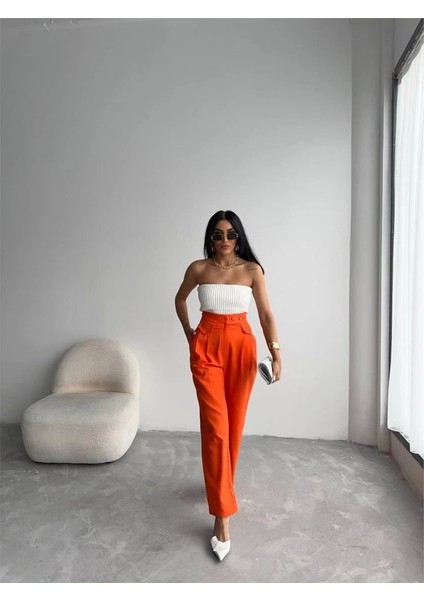 Pantolon Kapalı Cep 3 Düğme Detaylı - Orange