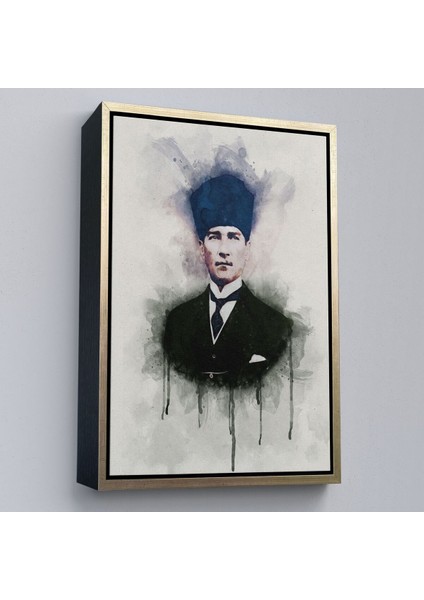 Çerçeveli Atatürk Portre Tablosu Mustafa Kemal Atatürk Dikdörtgen Dekoratif Kanvas Tablo-77