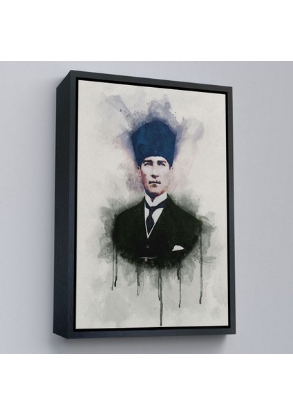 Çerçeveli Atatürk Portre Tablosu Mustafa Kemal Atatürk Dikdörtgen Dekoratif Kanvas Tablo-77
