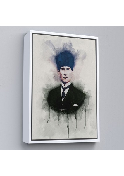 Çerçeveli Atatürk Portre Tablosu Mustafa Kemal Atatürk Dikdörtgen Dekoratif Kanvas Tablo-77
