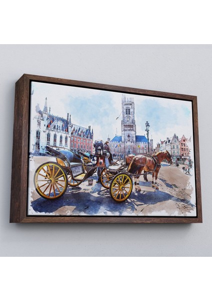 Çerçeveli Brugge Tarihi Kasabası Belçika Dekoratif Kanvas TABLO-3512