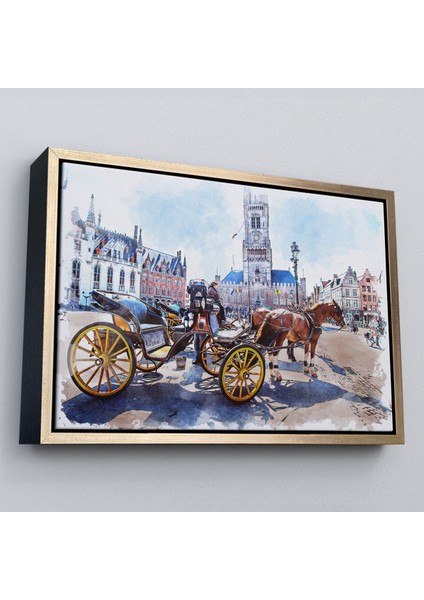 Çerçeveli Brugge Tarihi Kasabası Belçika Dekoratif Kanvas TABLO-3512