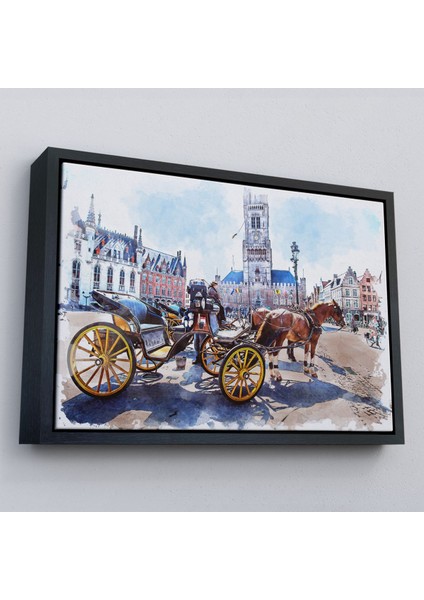Çerçeveli Brugge Tarihi Kasabası Belçika Dekoratif Kanvas TABLO-3512