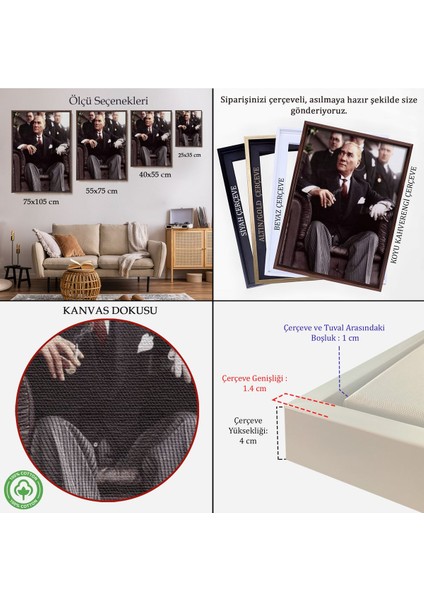 Çerçeveli Atatürk Portre Tablosu Mustafa Kemal Atatürk Dikdörtgen Dekoratif Kanvas Tablo-58 indirimleri