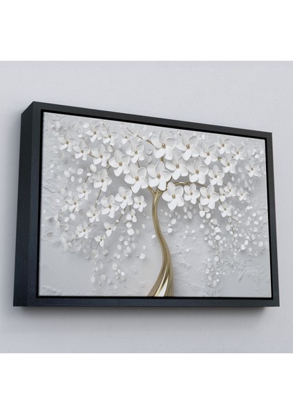 Çerçeveli Beyaz Gelincik Ağacı Dekoratif Kanvas Duvar TABLOSU-3645