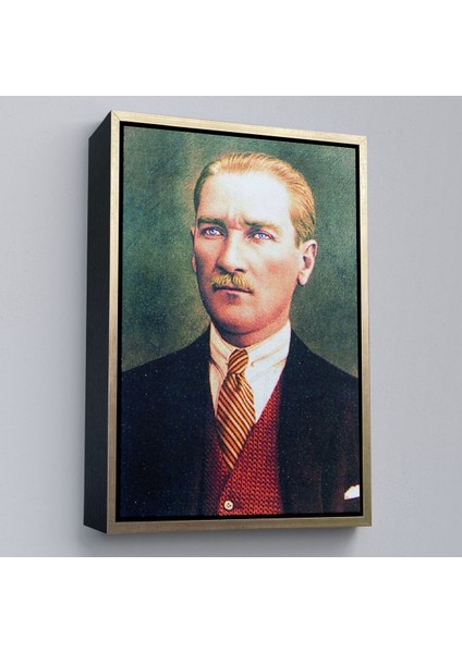 Çerçeveli Atatürk Portre Tablosu Mustafa Kemal Atatürk Dikdörtgen Dekoratif Kanvas Tablo-69