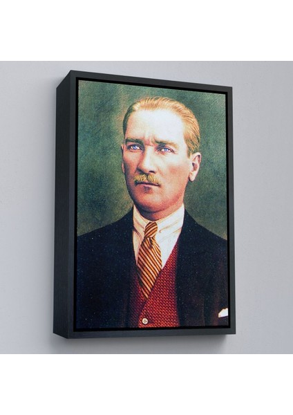 Çerçeveli Atatürk Portre Tablosu Mustafa Kemal Atatürk Dikdörtgen Dekoratif Kanvas Tablo-69
