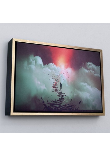 Çerçeveli Gökyüzüne Giden Kırık Merdivenlerde Duran Genç Kadın Kanvas TABLOSU-5029