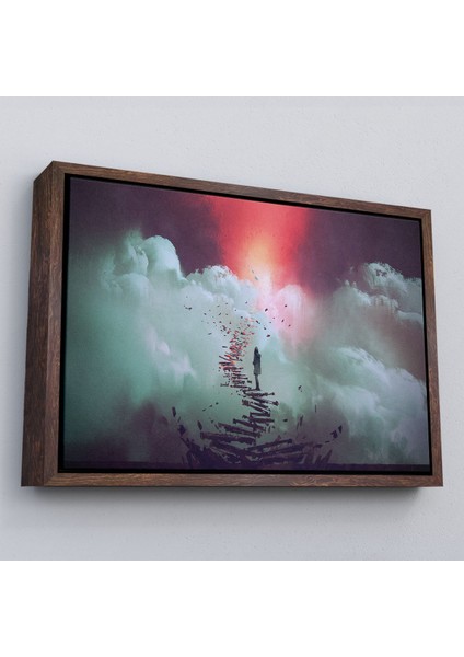 Çerçeveli Gökyüzüne Giden Kırık Merdivenlerde Duran Genç Kadın Kanvas TABLOSU-5029 fiyatları