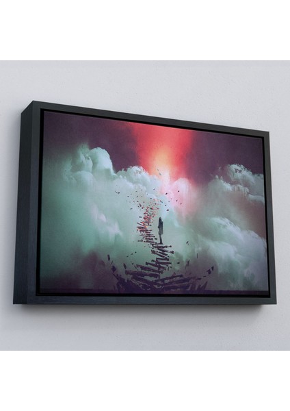 Çerçeveli Gökyüzüne Giden Kırık Merdivenlerde Duran Genç Kadın Kanvas TABLOSU-5029 modelleri