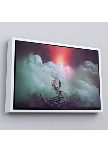 Çerçeveli Gökyüzüne Giden Kırık Merdivenlerde Duran Genç Kadın Kanvas TABLOSU-5029 fırsatları
