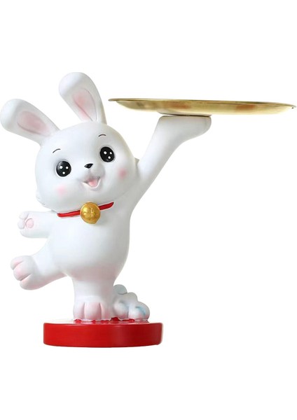 Tavşan Heykeli Heykelcik Dekorasyon Reçine Odası Masaüstü Ev Dekor Ayakta Tepsi ile (Yurt Dışından)