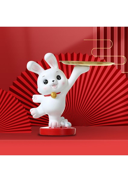 Tavşan Heykeli Heykelcik Dekorasyon Reçine Odası Masaüstü Ev Dekor Ayakta Tepsi ile (Yurt Dışından) indirimleri