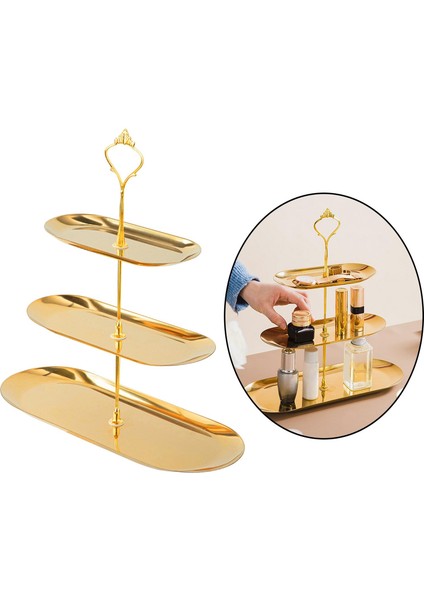 Paslanmaz Çelik Takı Tepsisi Ekran Tepsisi Tabak Saatler Için Kolyeler Yatak Odası 3 Katman (Yurt Dışından) indirimleri