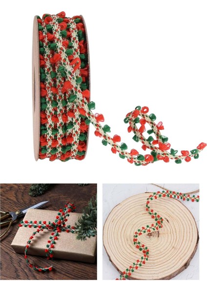 Noel Ş Ambalaj Dekorasyonu Saç Kurdeleler Ev Kırmızı Yeş Metre (Yurt Dışından)