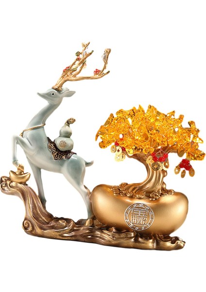 Elk Reçine Heykeli Üstü Süsü, Para Ağı Süsleri Dekoratif Geyik Mavi (Yurt Dışından)