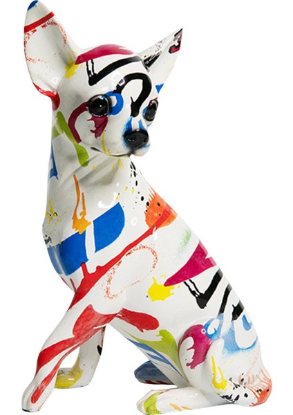 Grafiti Chihuahua Heykel Reçine El Sanatları Sanat Heykelcik Ofis Ev Dekor Renkli Desen (Yurt Dışından)