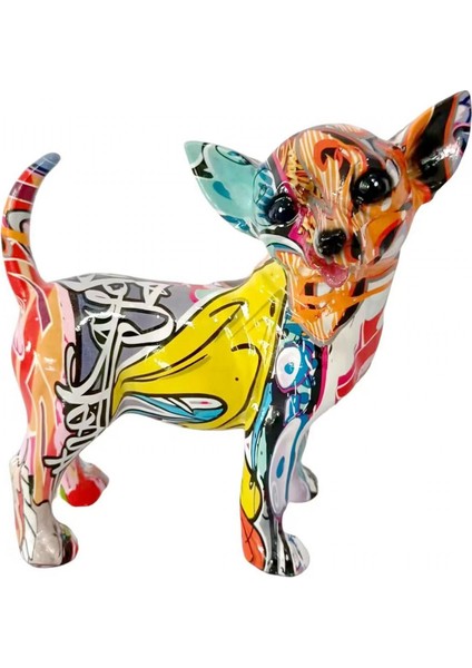 Graffiti Chihuahua Heykeli Heykelcik Sıçrayan Reçine Yapıt D (Yurt Dışından)