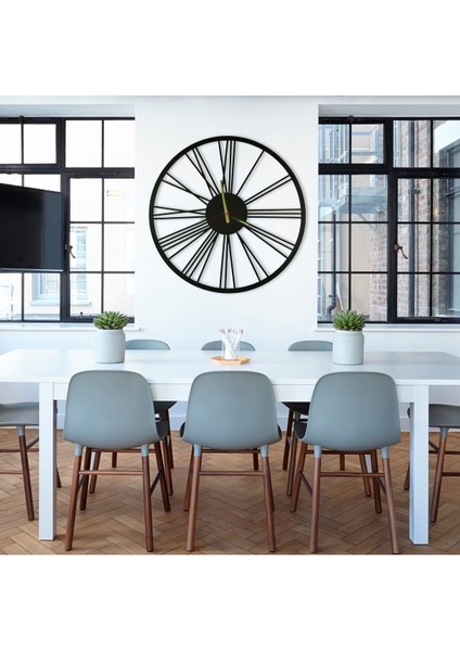 Modern büyük siyah duvar saati, 60x60 cm, şık ve detaylı tasarım fiyatları