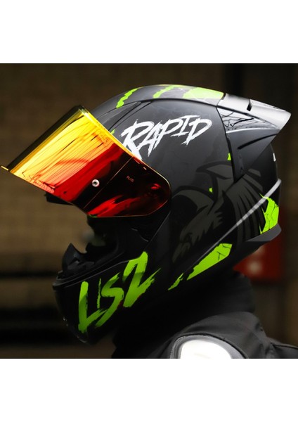 Rapıd 2 Race Raven Mat Neon Sarı Kapalı Motosiklet Kaskı Kırmızı Camlı