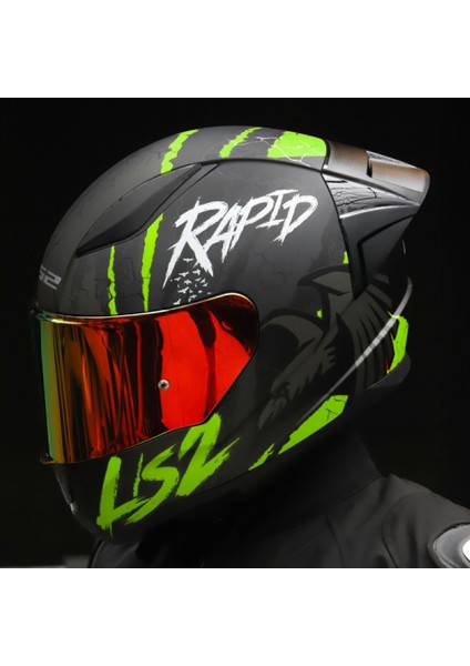 Rapıd 2 Race Raven Mat Neon Sarı Kapalı Motosiklet Kaskı Kırmızı Camlı