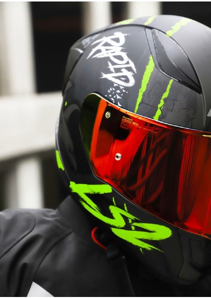 Rapıd 2 Race Raven Mat Neon Sarı Kapalı Motosiklet Kaskı Kırmızı Camlı