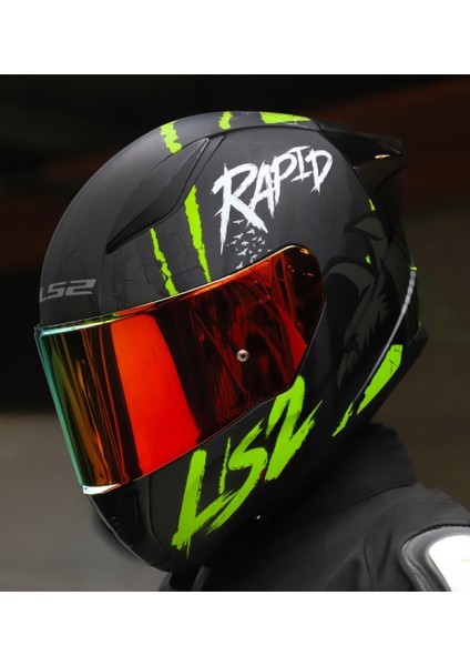 Rapıd 2 Race Raven Mat Neon Sarı Kapalı Motosiklet Kaskı Kırmızı Camlı