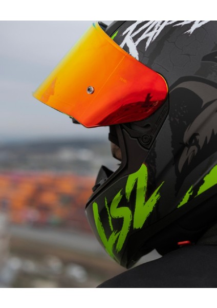 Rapıd 2 Raven Mat Neon Sarı Kapalı Motosiklet Kaskı Kırmızı Camlı