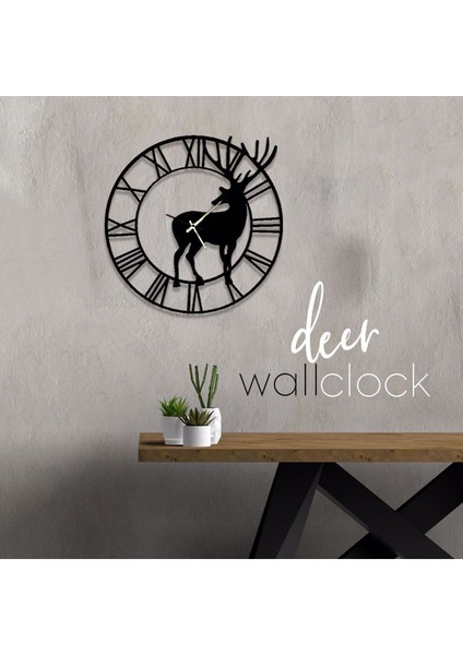 Modern metal geyik figürlü duvar saati, 45x45 cm, şık ve kullanışlı tasarım modelleri