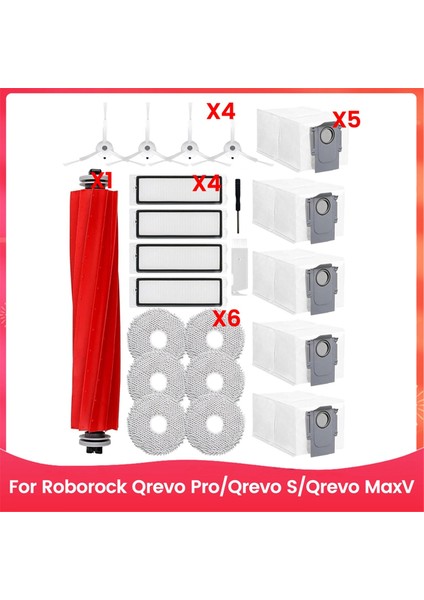 Roborock Qrevo Pro/qrevo S/qrevo Maxv Elektrikli Süpürge Aksesuarları Ana Yan Fırça Hepa Filtre Paspas Bezi Toz Torbaları (Yurt Dışından)