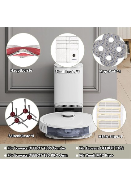 Ecovacs Deebot T30 OMNI/T30 Pro Omni Robot Süpürge Ana Yan Fırça Hepa Filtre Paspas Bezi Toz Torbaları Parçaları (Yurt Dışından) modelleri