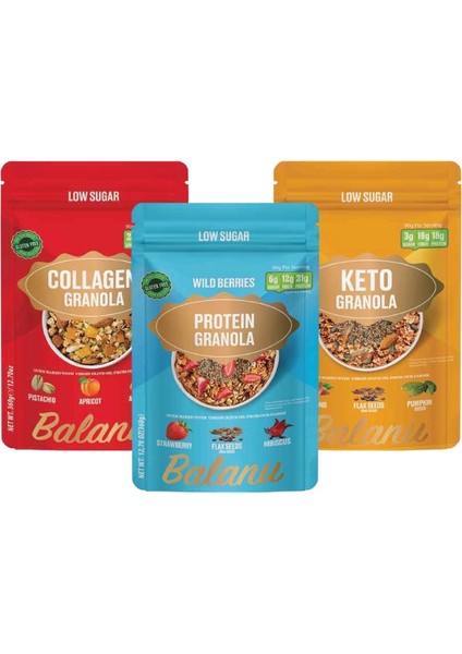 Protein & Keto & Kolajen Granola Seti 360 gr x 3 Adet