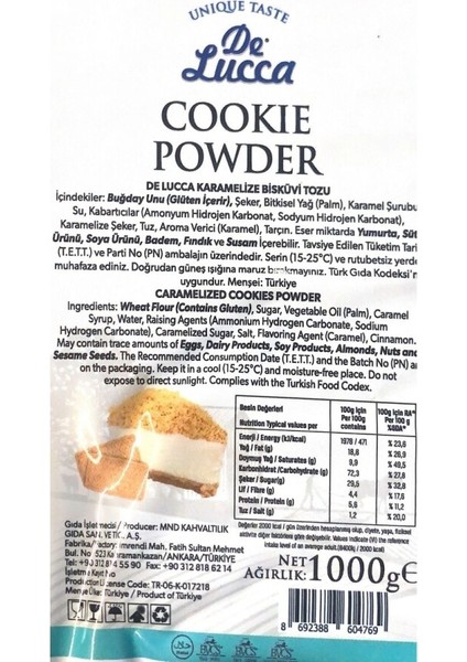 De Lucca Karamelize Bisküvi Tozu 1 kg Karamelize Bisküvi Tozu 1 kg