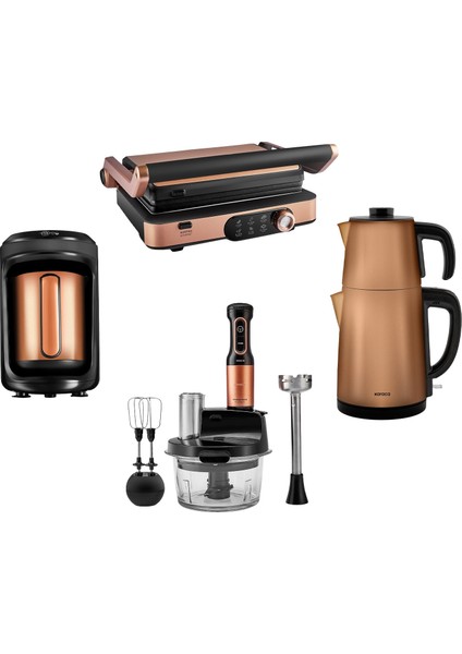 Gurme Premium Inox Evlilik Paketi Tost, Kahve, Çay Makinesi ve Mutfak Robotu Copper