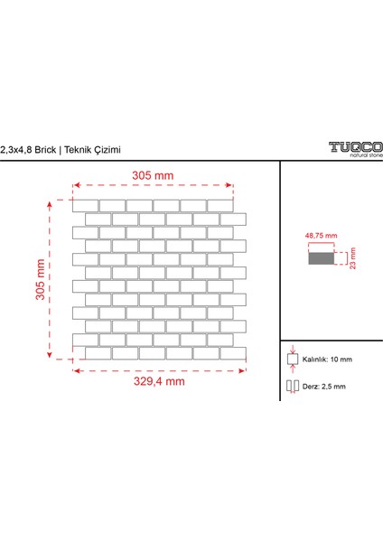 Dogal Tas 2,3 x 4,8 cm Brick Traverten Eskitme Mermer Mozaik fiyatları