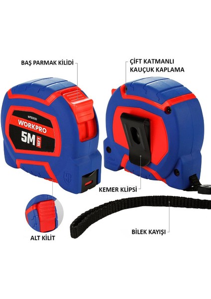 WP261009 5MX19MM/16FT. Naylon Kaplama Sarı Çelik Şerit Metre