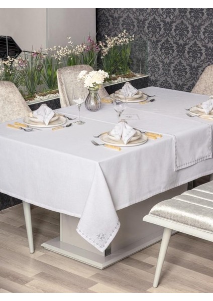 Beyaz 8 Parça Keten Masa Örtüsü - 328954-1453