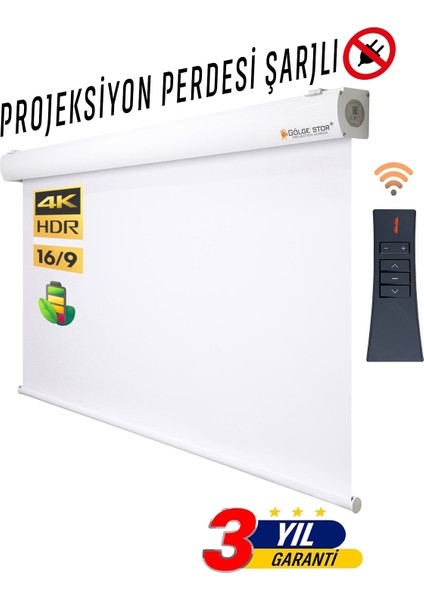 EN:215CM BOY:180CM Şarjlı Projeksiyon Perdesi Lityum Pilli Uzun Ömürlü ve Uzaktan Kumandalı