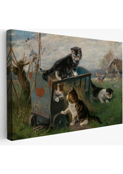 Julius Adam - Çayırda Arabada Oynayan Kedi Yavruları TABLO-7084